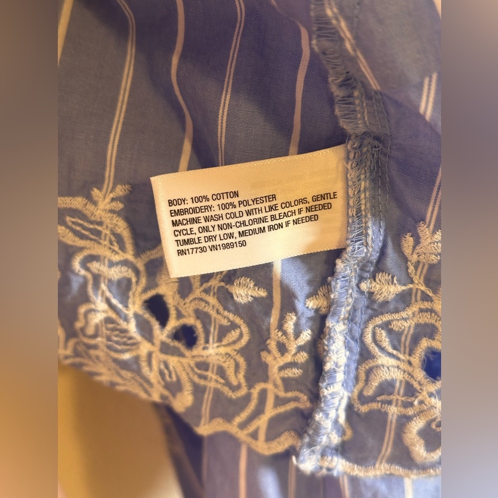 New Future Collective, Long Sleeve Eyelet Tie-Front Poplin Blouse Blue Stripes - Picture 7 of 7